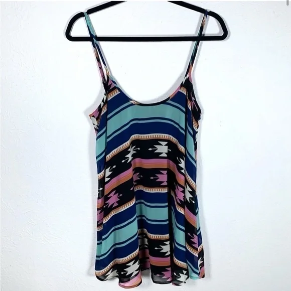 Show Me Your Mumu Peta‎ Mini Dress Blue Southwestern Geometric Boho Print Medium - Picture 2 of 7